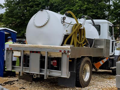 portable septic tank on the road